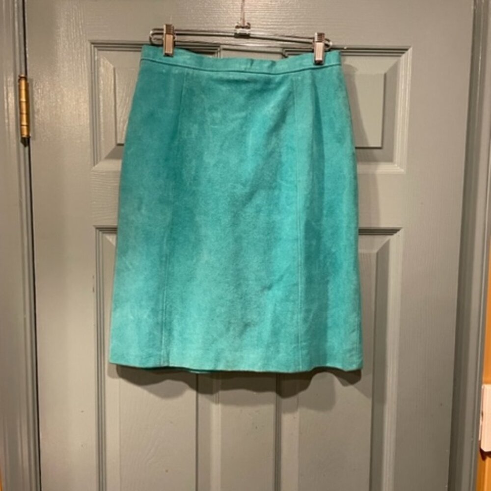 Outerwear by Phoenix turquoise colored suede skirt, 70s/80s, never worn, size 11